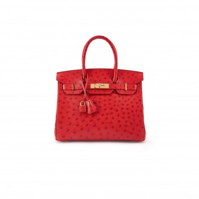HERMÈS MASTER BIRKIN 30 OSTRICH LEATHER RED BAG GOLD BUCKLE H041933CK92 (30*22*16cm)